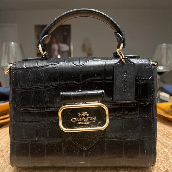 Coach Morgan Top Handle Satchel Bag in Black Croc Embossed leather - Picture 1 of 6